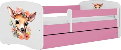 Produktbild von Kinderbett Rosa 70x140 80x160 80x180 cm – mit Matratze, Rausfallschutz und Schublade – Jugendbett für Mädchen – Stabil und Sicher – Bambi – 160x80 cm