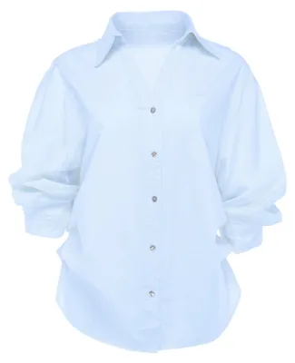Produktbild von Damen Bluse blau Größe M mit Brusttasche und durchgehender Knopfleiste