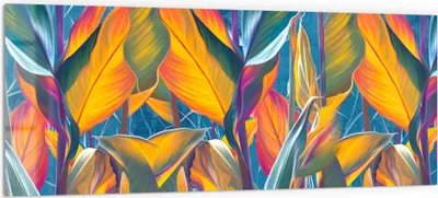 Produktbild von DEQORI Küchenrückwand Glas 125x50 cm 'Exotisches Blättermeer' Spritzschutz Bad Rückwand