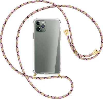 Produktbild von Handykette Backcover-Schutzhülle mit Band (Metall goldfarben) für Apple iPhone 11 Pro - rosa Karo