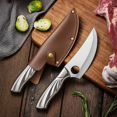 Produktbild von Multifunktionales Outdoormesser und Küchenmesser - Kompakt, scharf und handlich mit Ledertasche - Das ultimative Werkzeug für Abenteurer und Kochbegeisterte