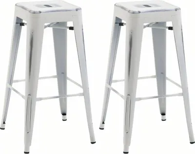 Produktbild von 2er-Set Barhocker – hohe Hocker – stapelbar, platzsparendes Design | Farbe: Antikweiß