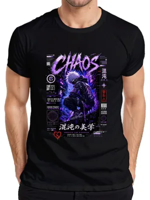 Zdjęcie produktu dla CHAOS - Koszulka męska, techwear, styl anime, Japonia, lata 2000, cyberpunk, czarna, rozmiar XXL
