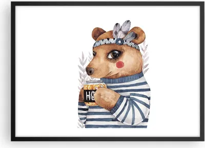 Produktbild von Gerahmtes Poster - Schwarzer Rahmen - Anthropomorphisierung Bär Kinder - 70x50 cm - Wand Bild - Wanddeko - Wandbilder - Kunstposter - Wandposter - Bilderrahmen - Bilder - Kunstdruck - P2BAA70x50-4367