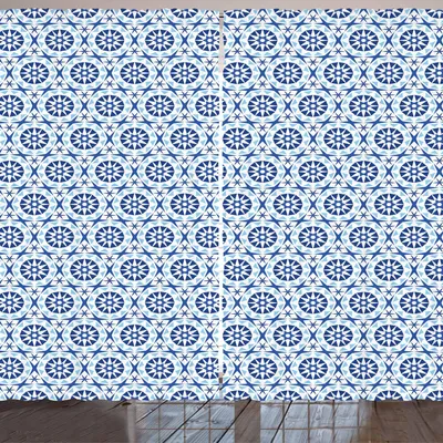 Zdjęcie produktu dla ARANDE Niebieska zasłona Mandala, kalejdoskopowy abstrakcyjny wzór kwiatowy, geometryczny wzór, 280 x 225 cm, królewski błękit, granatowy