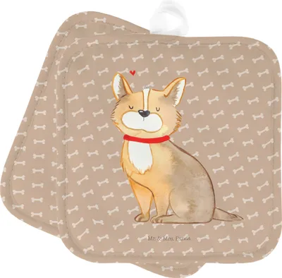 Produktbild von Mr. & Mrs. Panda Topflappen Hund Glück - Hundeglück - Geschenk, Set, topfhalter, Kochlappen, Corgie, Liebe, Topflappenset, Sprüche, Süß, Herz, Topfuntersetzer