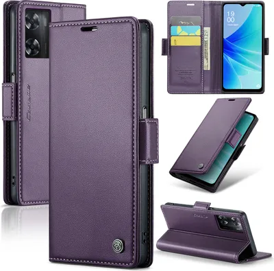 Image de Oppo A57 4G Case, RFID Blocking Card, Advanced Flip Leather Case with Stand Function pour Oppo A57 4G/A57S/A77 4G/A57e/A77S/OnePlus Nord N20 SE Purple