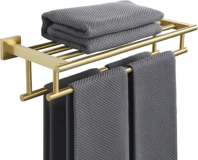 Image de Porte-serviettes mural, 2 niveaux, en acier inoxydable, finition dorée, 50 cm
