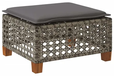 Image de vidaXL Tabouret de jardin avec coussin Gris 63,5x56x32 cm Poly rotin