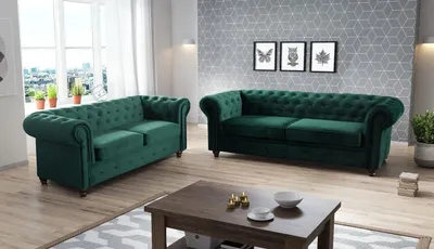 Produktbild von Easy4You Chesterfield Flaschengrün Set 3-Sitzer + 2-Sitzer Sofa Sofas für Wohnzimmer Sofagarnituren mit Holzfüße Set Sofas & Couches