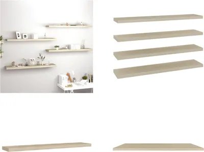 Obrázok produktu pre vidaXL Plávajúce police 4 ks. Dubový vzhľad 120x23,5x3,8 cm MDF - Nástenná polica - Nástenné police - Plávajúca nástenná polica - Plávajúca nástenná polica