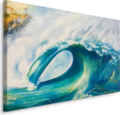 Produktbild von Fabelhafte Canvas LEINWAND BILDER 120x80 cm XXL Kunstdruck Meer Wellen Gebäude Mensch
