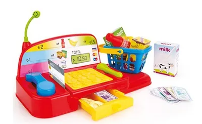 Produktbild von kassenplastik mit Lebensmitteln und Spielgeld mehrfarbig