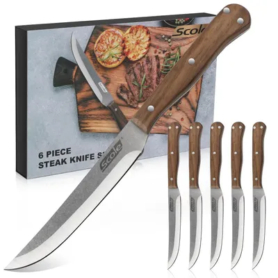 Obrázok produktu pre Sada 6 nožov na steak s drevenými rukoväťami a darčeková krabička