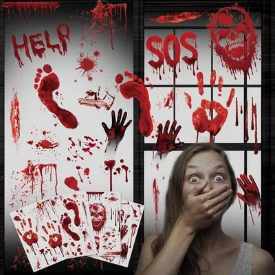 Produktbild von Halloween-Raamprojektion mit Blutstickern und Tattoodesigns für Halloweenfest