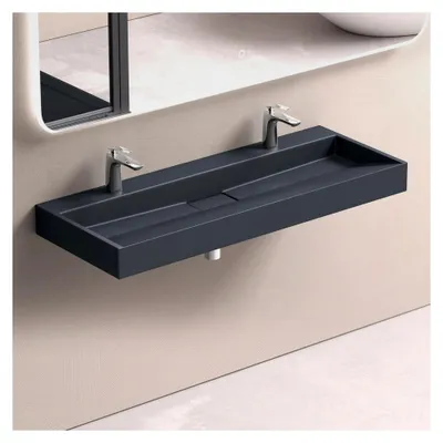 Produktbild von Mineralguss Waschbecken Aufsatzwaschbecken Hängewaschbecken Waschtisch mit Ablaufgarnitur