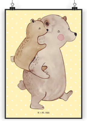Produktbild von Mr. & Mrs. Panda Bild Papa Bär DIN A5 - Gelb Pastell - Geschenk, Posterdruck, wanddeko, Plakat, Papi, Vatertag, Wandbild, Muttertag, Geburtstag, drucke