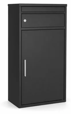 Produktbild von Relaxdays Standbriefkasten mit Paketfach, HxBxT: 86 x 45,5 x 25,5 cm, 4 Schlüssel, Paketbriefkasten XL, schwarz, KI-generiertes Bild
