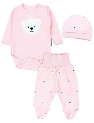 Imagen del producto de Conjunto de ropa para bebé (niña o niño) TupTam: body de manga larga, pantalón y gorro con estampado y frase. 3 piezas. Color: rosa, blanco y melocotón. Talla: 50