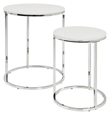 Beistelltisch-Set 2er, Chrom/Weiß, H 40/50 cm, Ø 30/40 cm