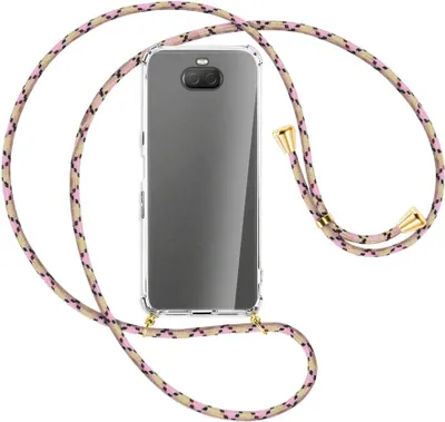 Produktbild von Handykette Backcover-Schutzhülle mit Band (Metall goldfarben) für Sony Xperia 10 Plus - rosa Karo