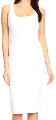 Productafbeelding van Sakkas 17-7284 - Jurk voor dames, midi-lengte, aansluitende model. Slanke, elastische, mouwloze jurk met V-hals