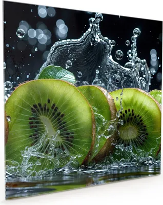Produktbild von Küchenrückwand Spritzschutz Glas mit Motiv Kiwi und Wasser 40 x 40 cm