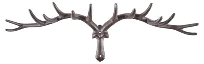 Produktbild von Rustikale Hirschgeweih Wandgarderobe aus Gusseisen mit 14 Haken Vintage braun