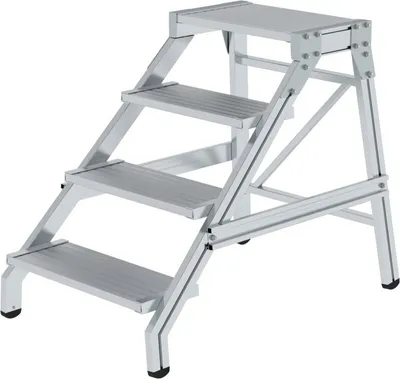 Produktbild von Montagetritt | 4 Stufen | Aluminium geriffelt | Rutschfeste Kunststoffschuhe