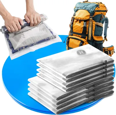 Produktbild von SilverRack Vakuumbeutel Set Reise [8 Stück] in 2 Größen (4x Medium + 4x Large) - Travel Vakuumbeutel für Kleidung zum Rollen - Vakuum Kleiderbeutel