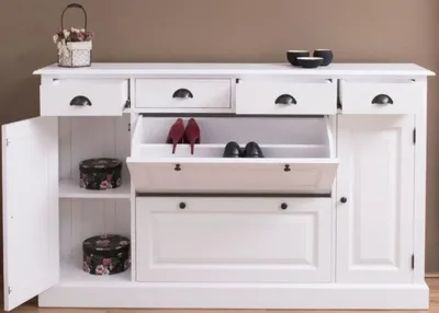 Produktbild von Casa Padrino Landhausstil Massivholz Schrank Weiß 176 x 35 x H. 105 cm - Sideboard - Kommode - Schuhschrank - Dielenschrank - Landhausstil Möbel