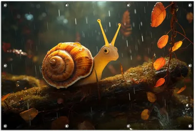 Produktbild von Wallario Outdoor-Poster für Garten oder Balkon, Motiv Snail on Tree, in ca. 100 x 150 cm