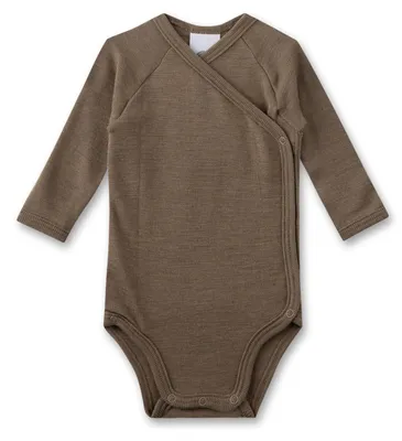 Produktbild von Wickelbody langarm Beige aus Merino-Wolle & Seide