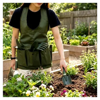 Produktbild von Gartenschürze mit verstellbarem Kreuzrücken und 7 Taschen, wasserdicht, ideal für Gartenarbeit und Heimwerken