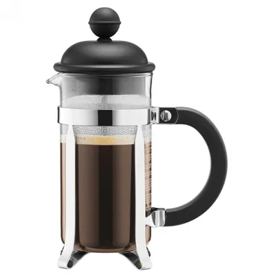 Produktbild von Bodum Caffettiera, Französische Presse, 0,35 l, Schwarz, Chrom, Transparent, 3 Tassen, Glas, 173 mm