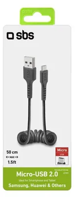 Zdjęcie produktu dla SBS TECABLEMICROSK, 0,5 m, Micro-USB B, USB A, USB 2.0, Czarny