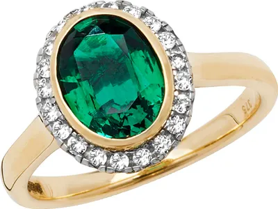 Produktbild von Raffinierter 9 Karat (375) Gold Damen - Solitärring mit Smaragd (synth.), Saphir (synth.), 55 (17.5); TRS20588RSO