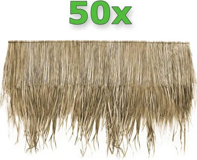 Produktbild von 50x Palmdach 148 x 80 cm Palmpaneele Palmschindel Natur Dachschindel Reetdach Strohdach 100% nachhaltiges Naturmaterial Wetterfest Regenfest Langlebig