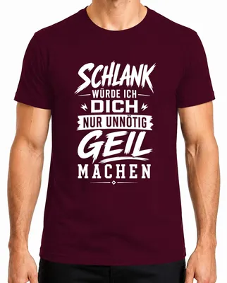 Obrázek produktu pro Tričko s potiskem "Schlank" (štíhlý), s ironickým a humorným sdělením, pánské, barva: vínová, velikost: 3XL