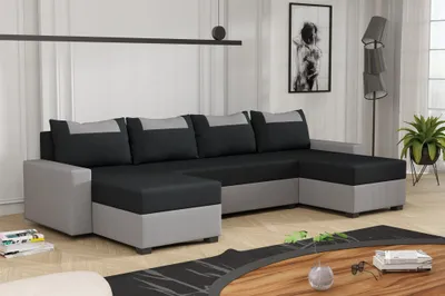 Produktbild von Wohnlandschaft Schlafsofa Sofa HEDVIG Stoff Manila Hellgrau- Schwarz