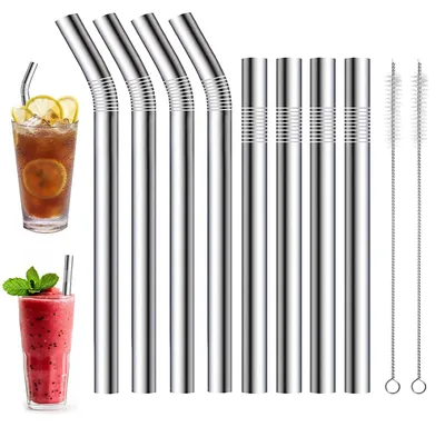 Metallstrohhalme 8er Set, Edelstahl, mit 2 Reinigungsbürsten