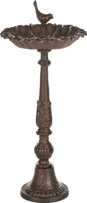 Produktbild von BELIANI Vogeltränke Braun Metall 53 cm Hoch Blumenform mit Ständer Standfuß Modern Stehend Vogelbad Vogelbrunnen für Garten Außenbereich