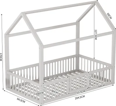 Produktbild von Hausbett mit Lattenrost und Rausfallschutz, 90x200 cm, Kinderbett, Jugendbett, Einzelbett, Kiefer