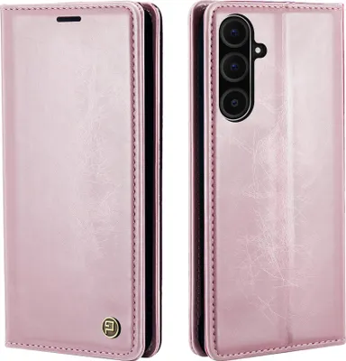 Produktbild von Handyhülle für Samsung Galaxy A36 5G mit 9H Displayglas Kunstleder Flip Vintage Cover Hülle RFID Schutz Case Kartenfach Farbe: Rosa