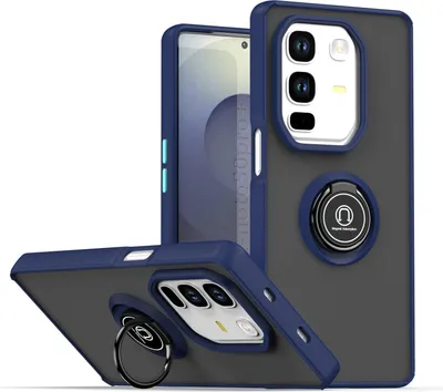 Produktbild von Hülle für Infinix Note 50 Pro+ Matte Transluzent TPU Stoßfest Schutzhülle mit Ring Halter Ständer Blau