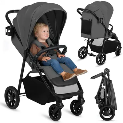 Produktbild von Lionelo Emerald Buggy Kinderwagen leicht, 91 cm Liegefläche, XXL Verdeck UPF50+, Einhand-Faltung, EVA Räder, Federung, Korb - Grau