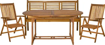Produktbild von TPFGarden SITZGRUPPE Akana mit 2 Stühlen, 1 Bank und 1 ausziehbaren Tisch - 150/200x100 cm - Akazienholz geölt