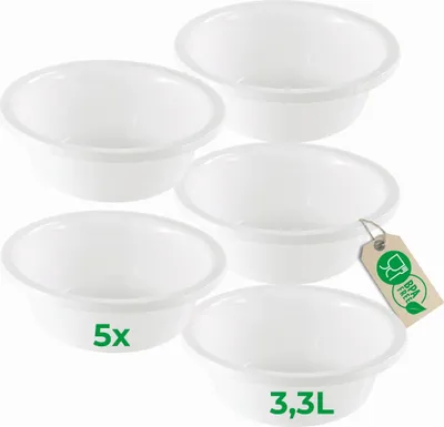 Produktbild von Novaliv 5x Spülschüssel Rund 3,3L, D28 cm, Weiß, BPA-frei & Spülmaschinenfest – Ideal für Küche und Camping, Rundschüssel, Runde Plastikschüssel, Waschschüssel, Kunststoffschüssel, Plastic bowl