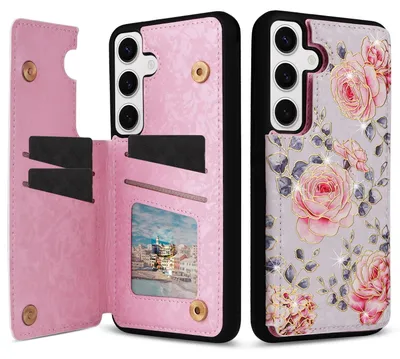 Produktbild von Für Samsung Galaxy S24 RFID Anti Datenklau Hülle Tasche Blumen TPU Hülle Tasche Smart Cover Motiv 1