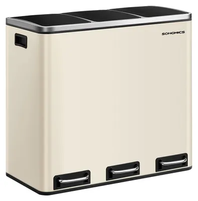 Produktbild von Mülltrennbehälter 3 Fächer – 3 x 18 l – beige Deckel – Stahl – 61 x 31,5 x 55,5 cm